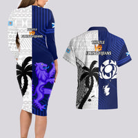 Fiji And Scotland Rugby Couples Matching Long Sleeve Bodycon Dress and Hawaiian Shirt Fijian Tapa Pattern With Thistle LT14 - Polynesian Pride