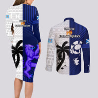 Fiji And Scotland Rugby Couples Matching Long Sleeve Bodycon Dress and Long Sleeve Button Shirts Fijian Tapa Pattern With Thistle LT14 - Polynesian Pride
