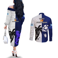 Fiji And Scotland Rugby Couples Matching Off The Shoulder Long Sleeve Dress and Long Sleeve Button Shirts Fijian Tapa Pattern With Thistle LT14 - Polynesian Pride