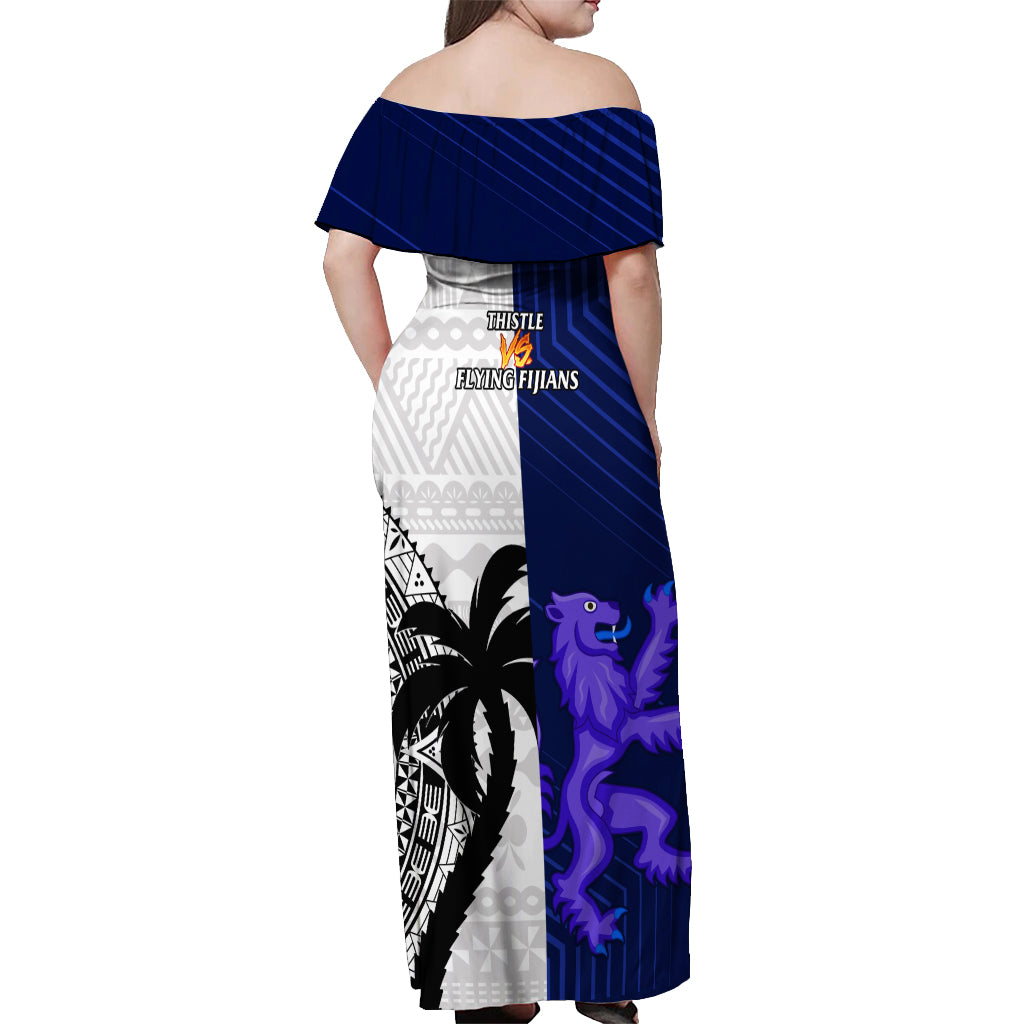 Fiji And Scotland Rugby Off Shoulder Maxi Dress Fijian Tapa Pattern With Thistle LT14 - Polynesian Pride