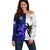 Fiji And Scotland Rugby Off Shoulder Sweater Fijian Tapa Pattern With Thistle LT14 Women Blue - Polynesian Pride