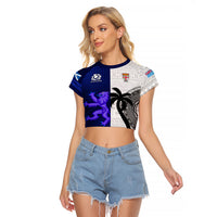 Fiji And Scotland Rugby Raglan Cropped T Shirt Fijian Tapa Pattern With Thistle LT14 Female Blue - Polynesian Pride