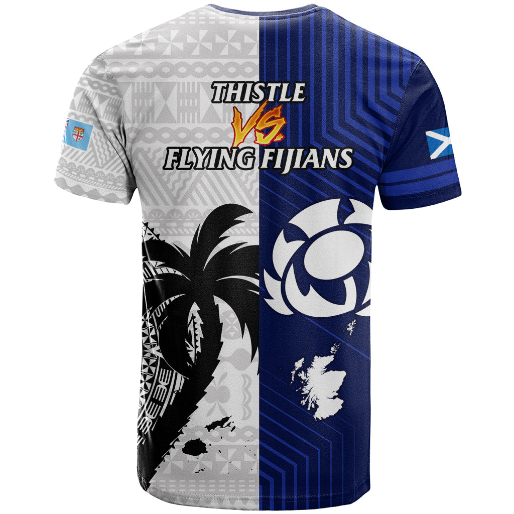 Fiji And Scotland Rugby T Shirt Fijian Tapa Pattern With Thistle LT14 - Polynesian Pride