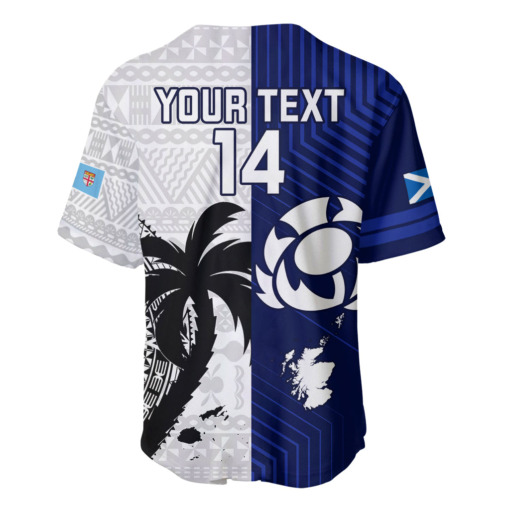 Custom Fiji And Scotland Rugby Baseball Jersey Fijian Tapa Pattern With Thistle LT14 - Polynesian Pride