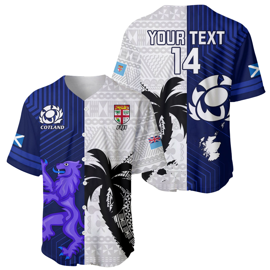 Custom Fiji And Scotland Rugby Baseball Jersey Fijian Tapa Pattern With Thistle LT14 - Polynesian Pride