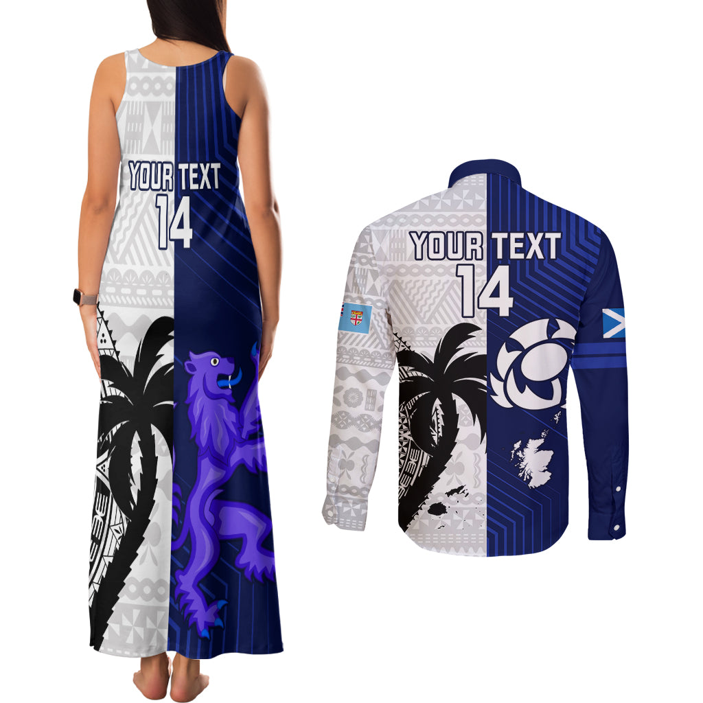 Custom Fiji And Scotland Rugby Couples Matching Tank Maxi Dress and Long Sleeve Button Shirts Fijian Tapa Pattern With Thistle LT14 - Polynesian Pride