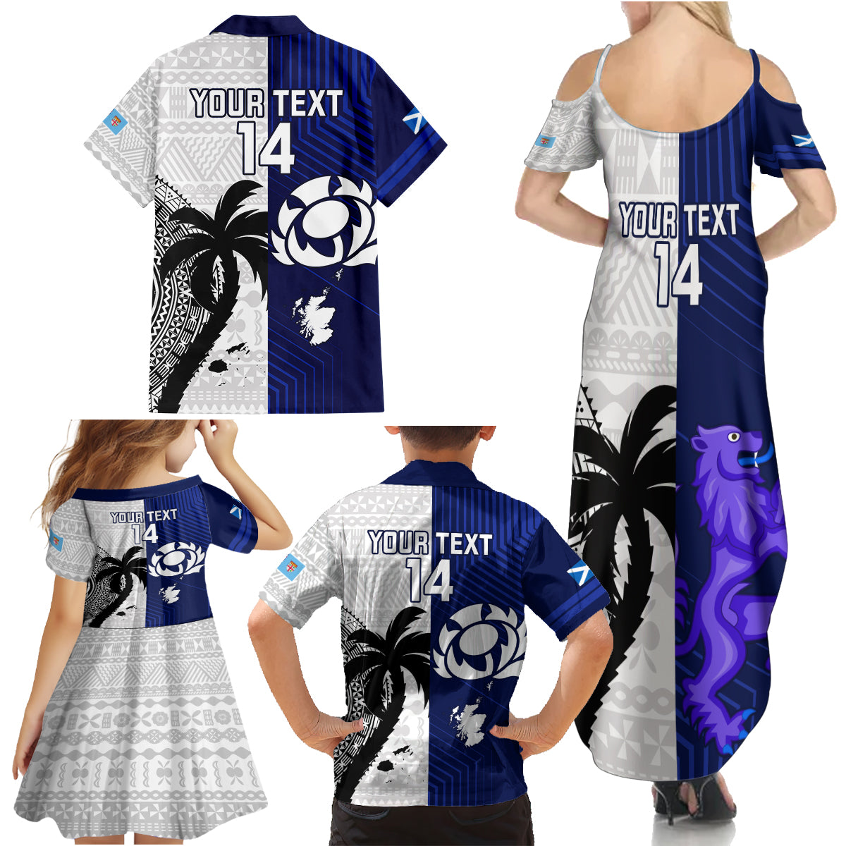 Custom Fiji And Scotland Rugby Family Matching Summer Maxi Dress and Hawaiian Shirt Fijian Tapa Pattern With Thistle LT14 - Polynesian Pride