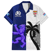 Custom Fiji And Scotland Rugby Family Matching Summer Maxi Dress and Hawaiian Shirt Fijian Tapa Pattern With Thistle LT14 Dad's Shirt - Short Sleeve Blue - Polynesian Pride