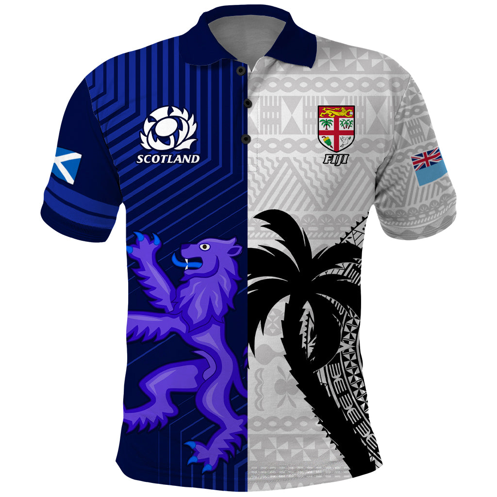 Custom Fiji And Scotland Rugby Polo Shirt Fijian Tapa Pattern With Thistle LT14 Blue - Polynesian Pride