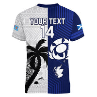 Custom Fiji And Scotland Rugby Women V Neck T Shirt Fijian Tapa Pattern With Thistle LT14 - Polynesian Pride