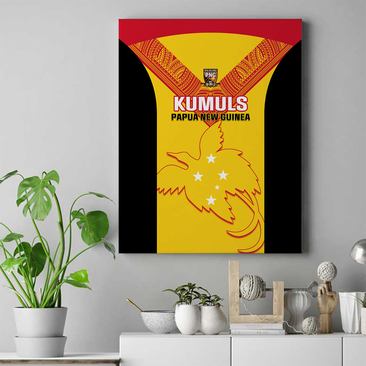 Papua New Guinea Rubgby Canvas Wall Art Pacific 2023 Go PNG Kumuls LT14 Yellow - Polynesian Pride