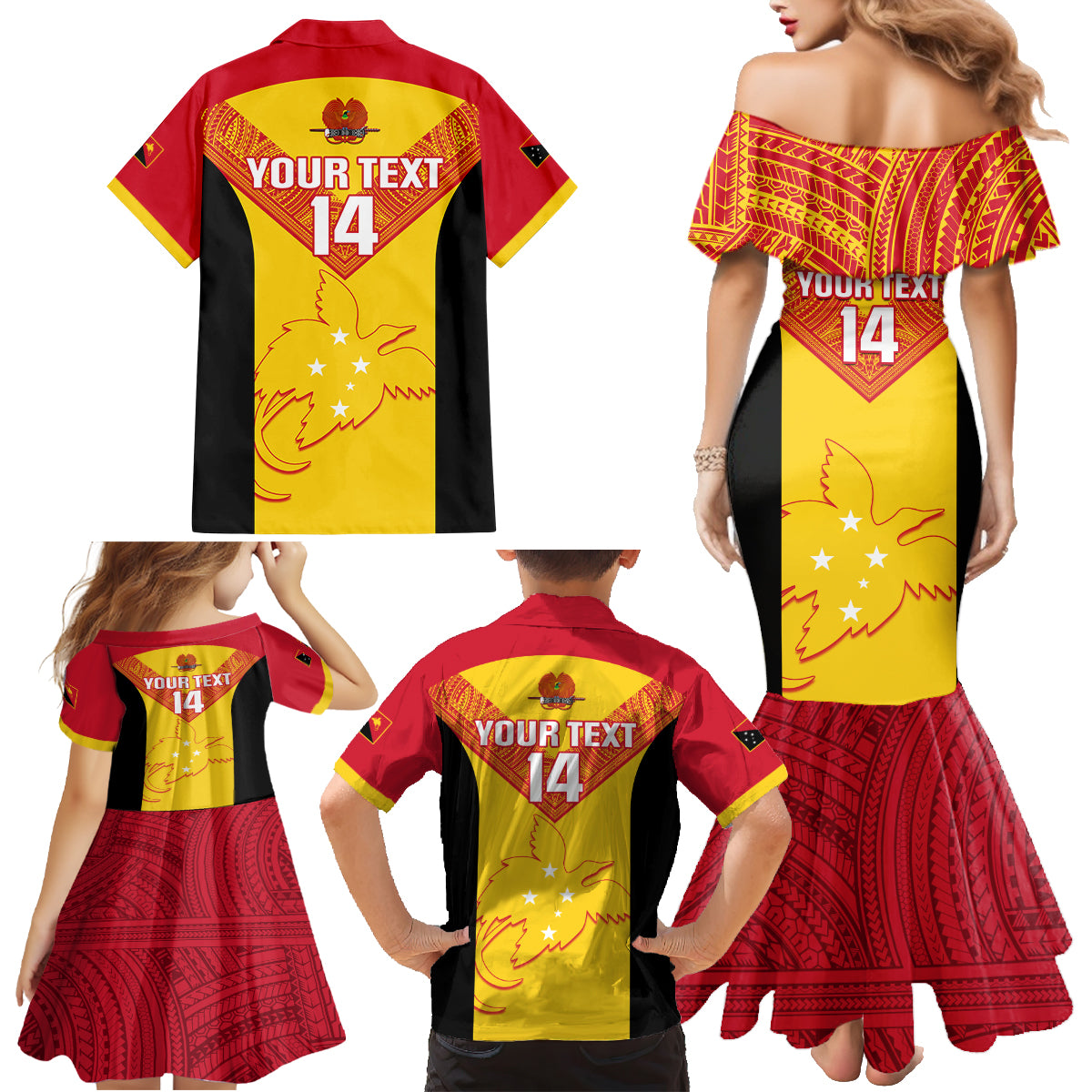 Custom Papua New Guinea Rubgby Family Matching Mermaid Dress and Hawaiian Shirt Pacific 2023 Go PNG Kumuls LT14 - Polynesian Pride