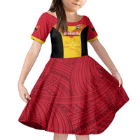 Custom Papua New Guinea Rubgby Family Matching Off Shoulder Short Dress and Hawaiian Shirt Pacific 2023 Go PNG Kumuls LT14 Daughter's Dress Yellow - Polynesian Pride