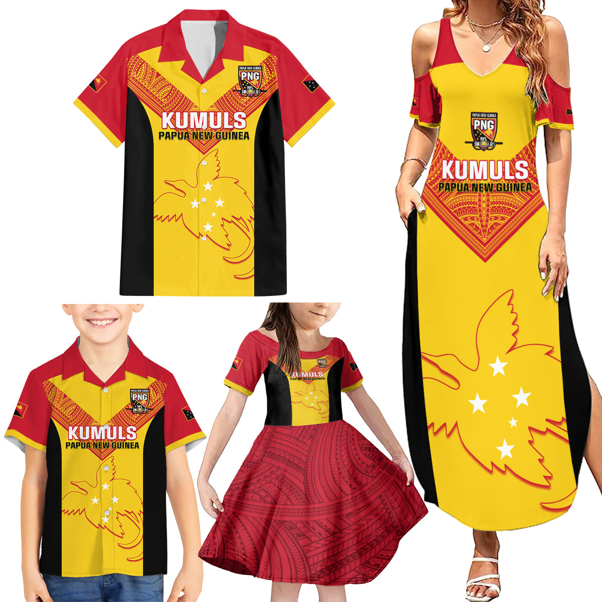 Custom Papua New Guinea Rubgby Family Matching Summer Maxi Dress and Hawaiian Shirt Pacific 2023 Go PNG Kumuls LT14 - Polynesian Pride