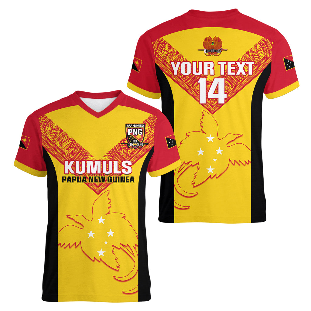 Custom Papua New Guinea Rubgby Women V Neck T Shirt Pacific 2023 Go PNG Kumuls LT14 - Polynesian Pride