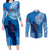 Custom Samoa Rugby Couples Matching Long Sleeve Bodycon Dress and Long Sleeve Button Shirts Pacific 2023 Go Toa Samoa LT14 Blue - Polynesian Pride