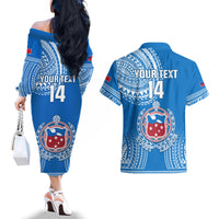 Custom Samoa Rugby Couples Matching Off The Shoulder Long Sleeve Dress and Hawaiian Shirt Pacific 2023 Go Toa Samoa LT14 - Polynesian Pride