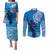 Custom Samoa Rugby Couples Matching Puletasi Dress and Long Sleeve Button Shirts Pacific 2023 Go Toa Samoa LT14 Blue - Polynesian Pride