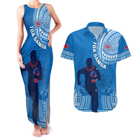Custom Samoa Rugby Couples Matching Tank Maxi Dress and Hawaiian Shirt Pacific 2023 Go Toa Samoa LT14 Blue - Polynesian Pride