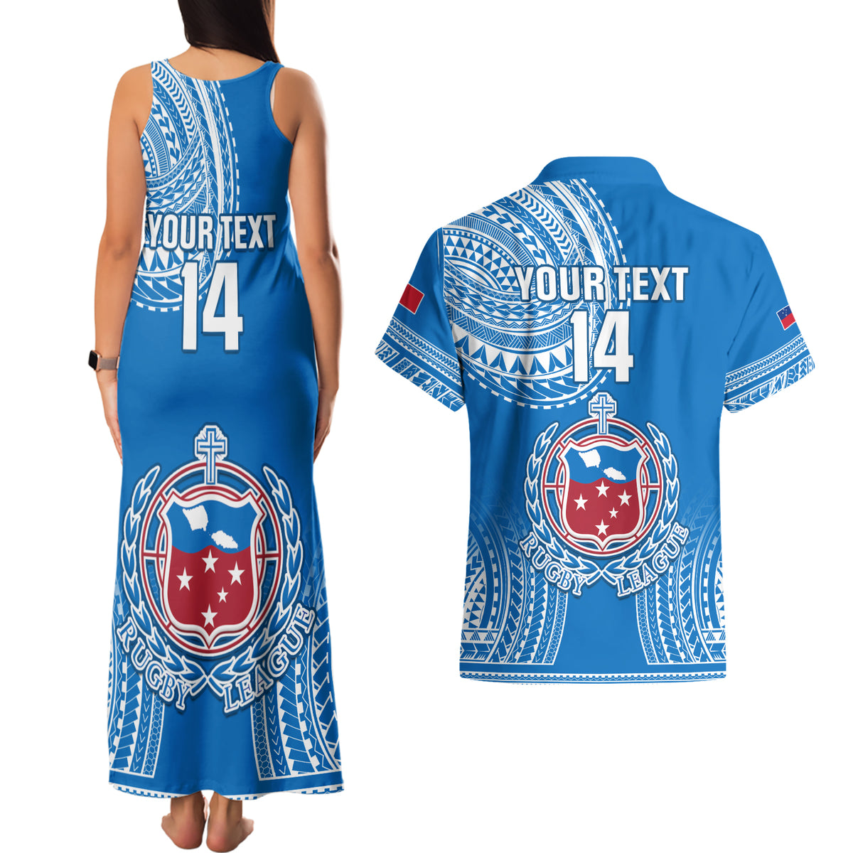 Custom Samoa Rugby Couples Matching Tank Maxi Dress and Hawaiian Shirt Pacific 2023 Go Toa Samoa LT14 - Polynesian Pride