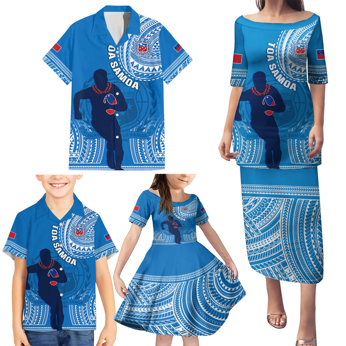 Custom Samoa Rugby Family Matching Puletasi Dress and Hawaiian Shirt Pacific 2023 Go Toa Samoa LT14 - Polynesian Pride