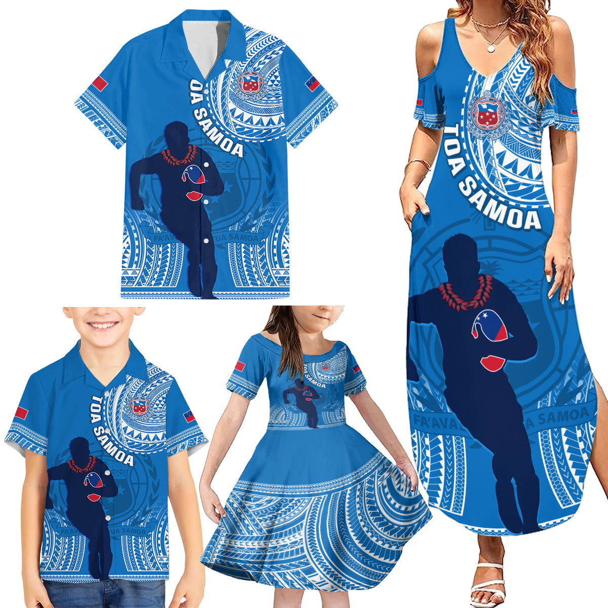 Custom Samoa Rugby Family Matching Summer Maxi Dress and Hawaiian Shirt Pacific 2023 Go Toa Samoa LT14 - Polynesian Pride