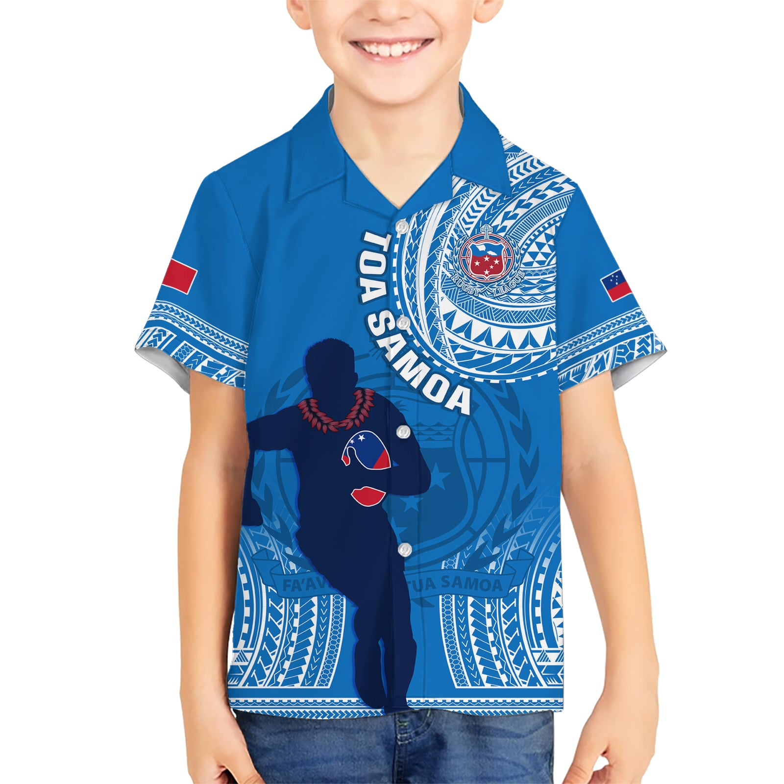 Custom Samoa Rugby Kid Hawaiian Shirt Pacific 2023 Go Toa Samoa LT14 Kid Blue - Polynesian Pride