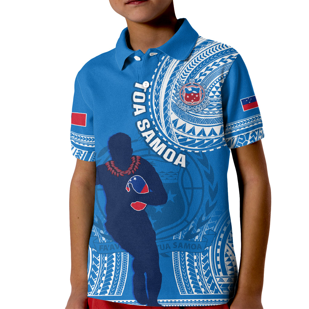 Custom Samoa Rugby Kid Polo Shirt Pacific 2023 Go Toa Samoa LT14 Kid Blue - Polynesian Pride