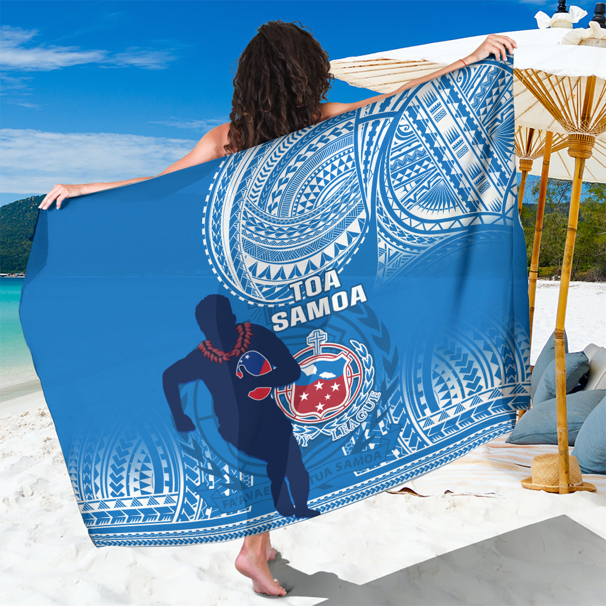 Samoa Rugby Sarong Pacific 2023 Go Toa Samoa LT14 One Size 44 x 66 inches Blue - Polynesian Pride