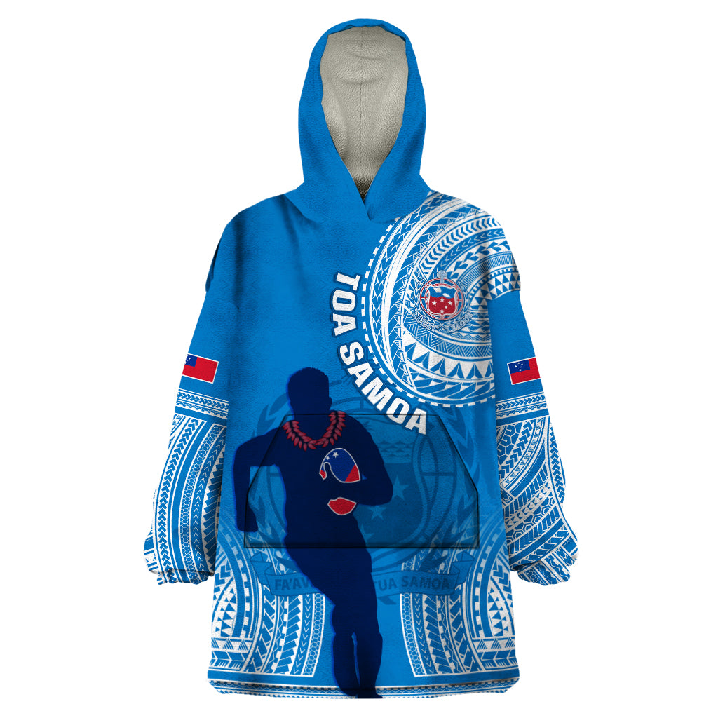 Custom Samoa Rugby Wearable Blanket Hoodie Pacific 2023 Go Toa Samoa LT14 One Size Blue - Polynesian Pride