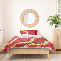 Red Palaka Hawaii Mele Kalikimaka Bedding Set Ohia Lehua Monstera Puakenikeni Lei - Polynesian Pride