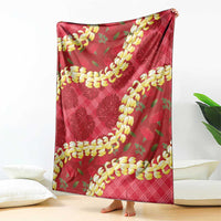 Red Palaka Hawaii Mele Kalikimaka Blanket Ohia Lehua Monstera Puakenikeni Lei - Polynesian Pride