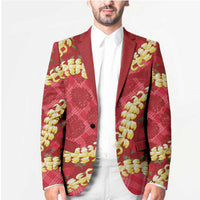 Red Palaka Hawaii Mele Kalikimaka Blazer Ohia Lehua Monstera Puakenikeni Lei LT14 - Polynesian Pride