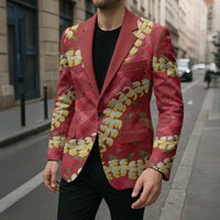 Red Palaka Hawaii Mele Kalikimaka Blazer Ohia Lehua Monstera Puakenikeni Lei LT14 - Polynesian Pride