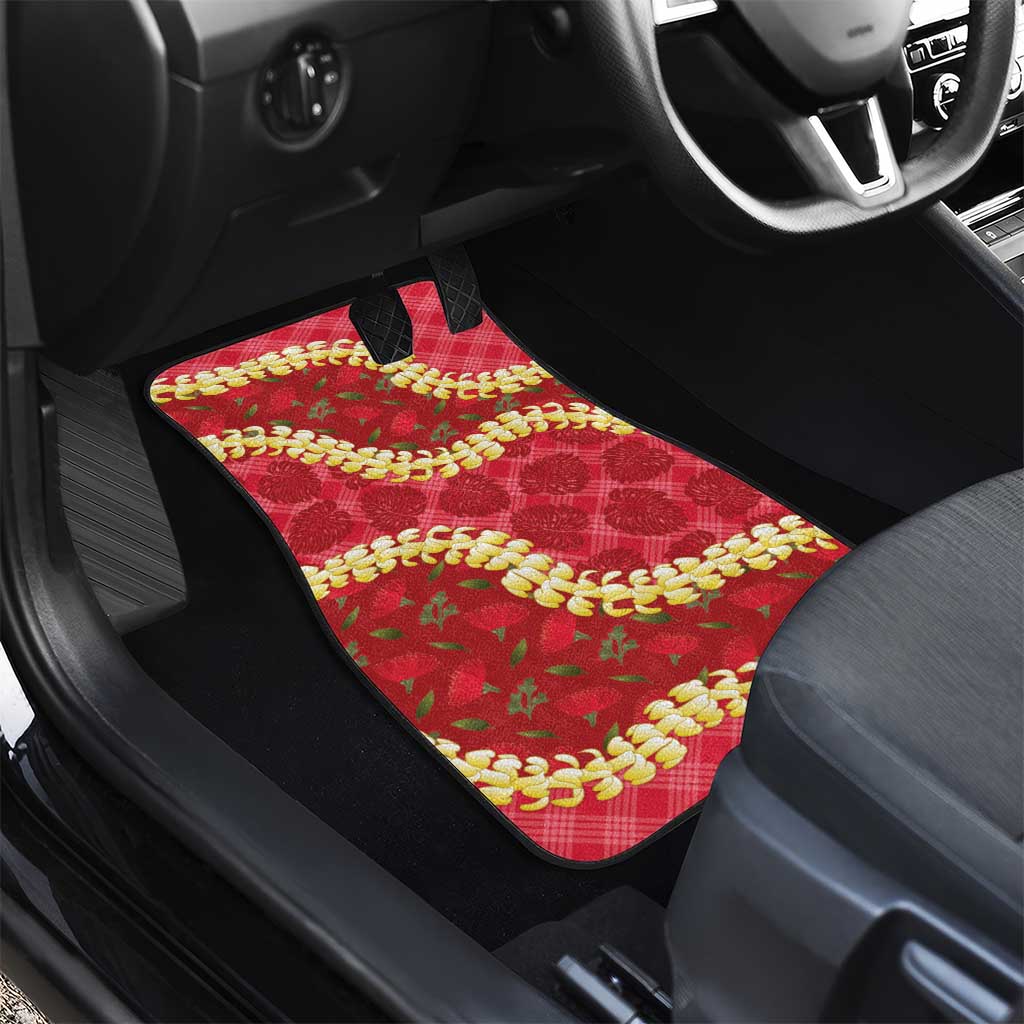 Red Palaka Hawaii Mele Kalikimaka Car Mats Ohia Lehua Monstera Puakenikeni Lei - Polynesian Pride