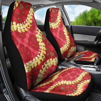 Red Palaka Hawaii Mele Kalikimaka Car Seat Cover Ohia Lehua Monstera Puakenikeni Lei - Polynesian Pride