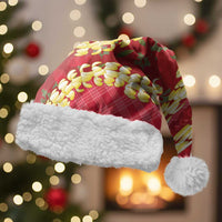 Red Palaka Hawaii Mele Kalikimaka Christmas Santa Hat Ohia Lehua Monstera Puakenikeni Lei - Polynesian Pride