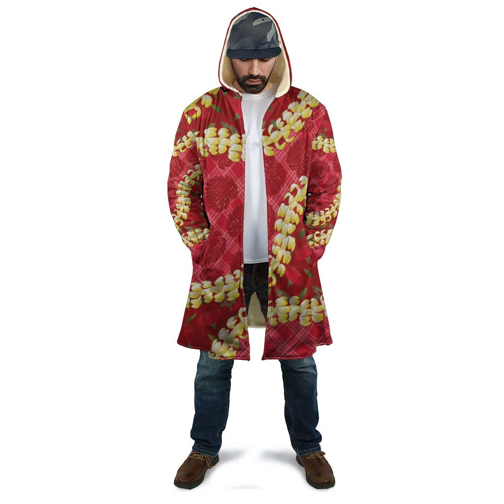 Red Palaka Hawaii Mele Kalikimaka Cloak Ohia Lehua Monstera Puakenikeni Lei - Polynesian Pride