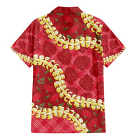 Red Palaka Hawaii Mele Kalikimaka Family Matching Mermaid Dress and Hawaiian Shirt Ohia Lehua Monstera Puakenikeni Lei - Polynesian Pride