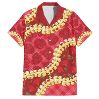 Red Palaka Hawaii Mele Kalikimaka Family Matching Puletasi and Hawaiian Shirt Ohia Lehua Monstera Puakenikeni Lei - Polynesian Pride