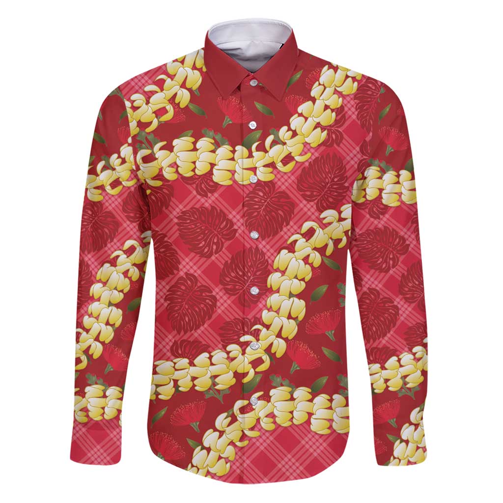 Red Palaka Hawaii Mele Kalikimaka Family Matching Puletasi and Hawaiian Shirt Ohia Lehua Monstera Puakenikeni Lei - Polynesian Pride