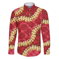 Red Palaka Hawaii Mele Kalikimaka Family Matching Puletasi and Hawaiian Shirt Ohia Lehua Monstera Puakenikeni Lei - Polynesian Pride