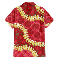 Red Palaka Hawaii Mele Kalikimaka Hawaiian Shirt Ohia Lehua Monstera Puakenikeni Lei - Polynesian Pride