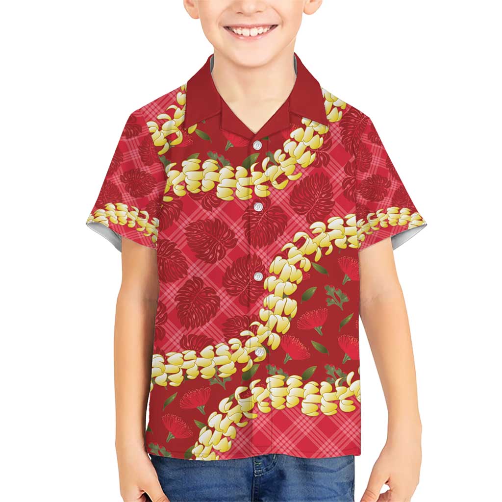 Red Palaka Hawaii Mele Kalikimaka Hawaiian Shirt Ohia Lehua Monstera Puakenikeni Lei - Polynesian Pride