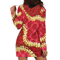 Red Palaka Hawaii Mele Kalikimaka Hoodie Dress Ohia Lehua Monstera Puakenikeni Lei - Polynesian Pride