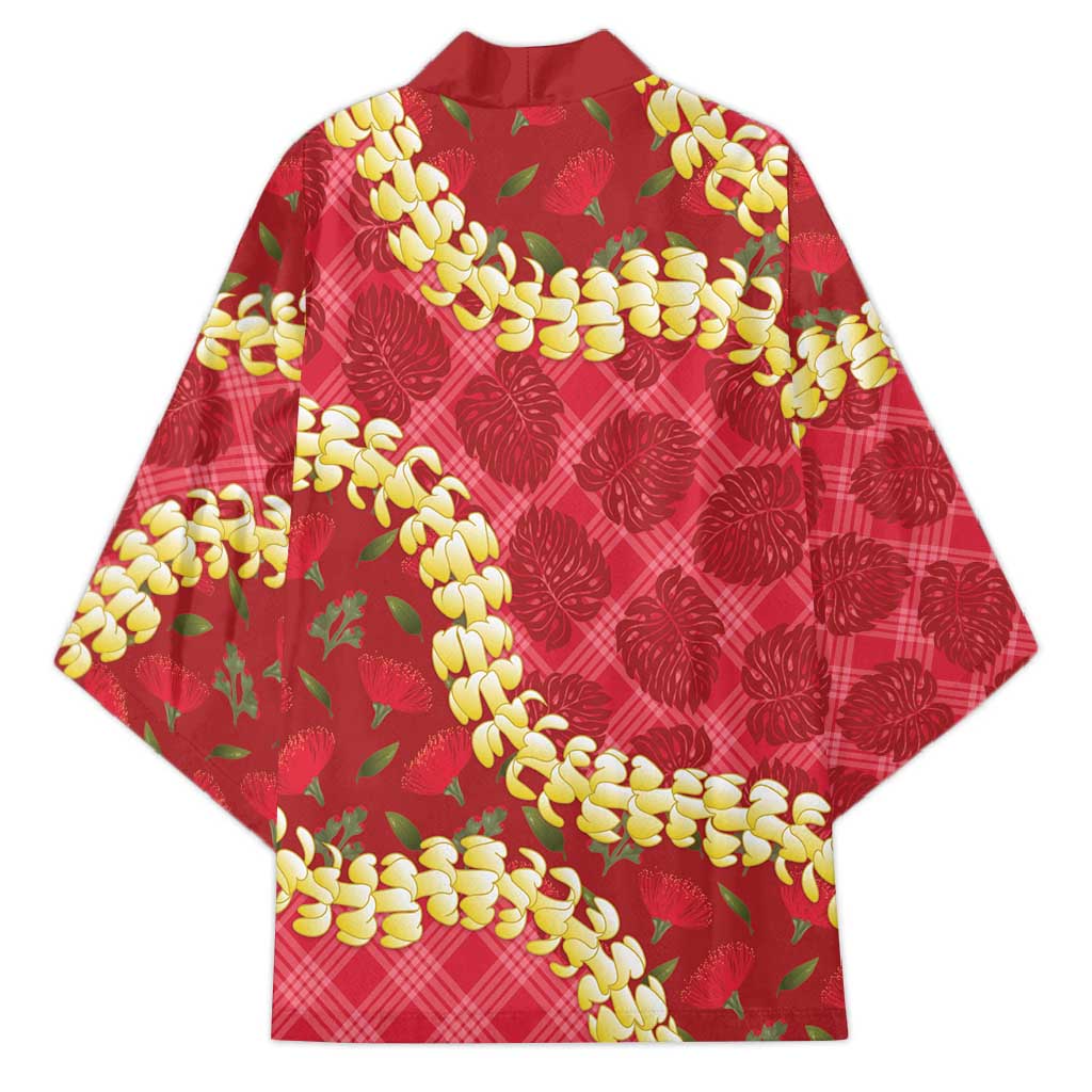 Red Palaka Hawaii Mele Kalikimaka Kimono Ohia Lehua Monstera Puakenikeni Lei - Polynesian Pride