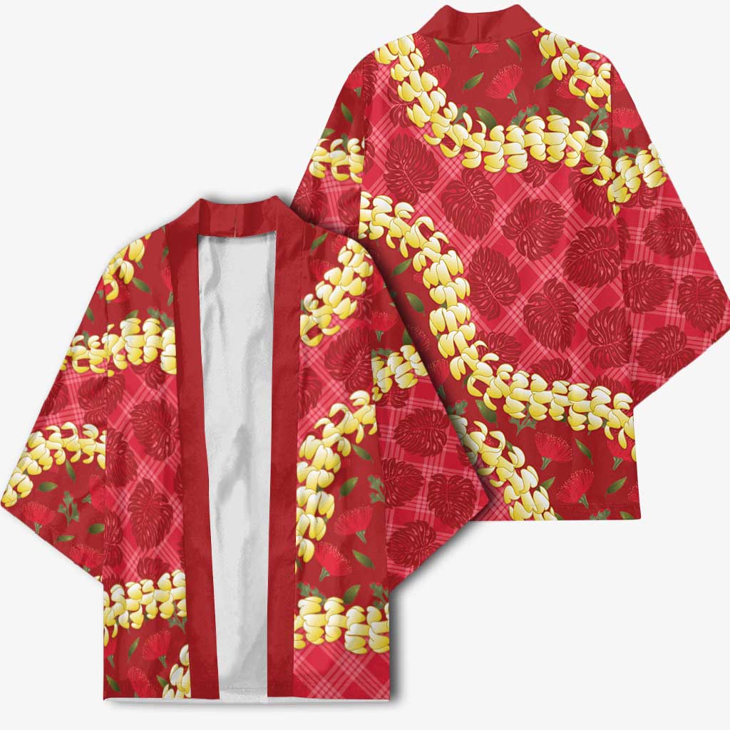 Red Palaka Hawaii Mele Kalikimaka Kimono Ohia Lehua Monstera Puakenikeni Lei - Polynesian Pride