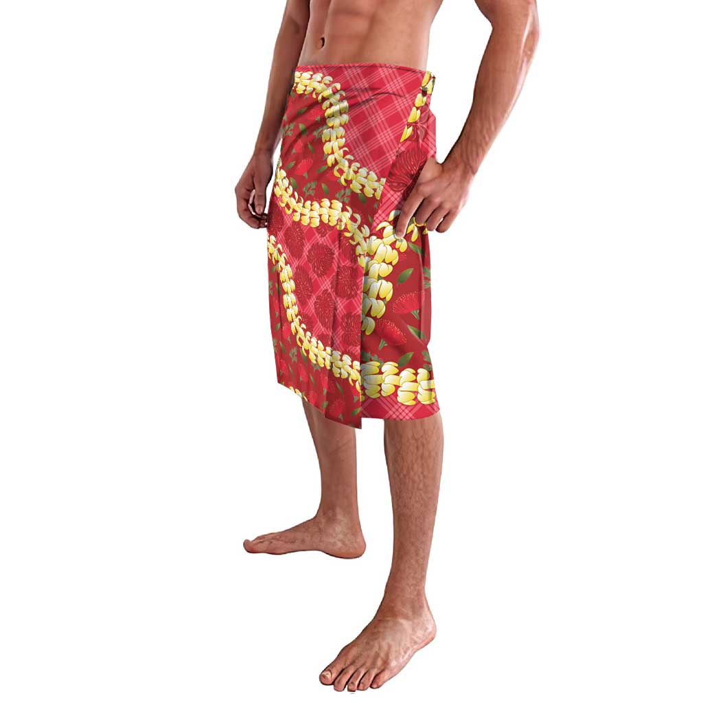Red Palaka Hawaii Mele Kalikimaka Lavalava Ohia Lehua Monstera Puakenikeni Lei - Polynesian Pride