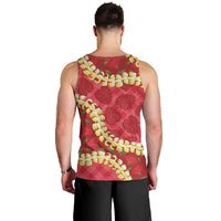 Red Palaka Hawaii Mele Kalikimaka Men Tank Top Ohia Lehua Monstera Puakenikeni Lei - Polynesian Pride