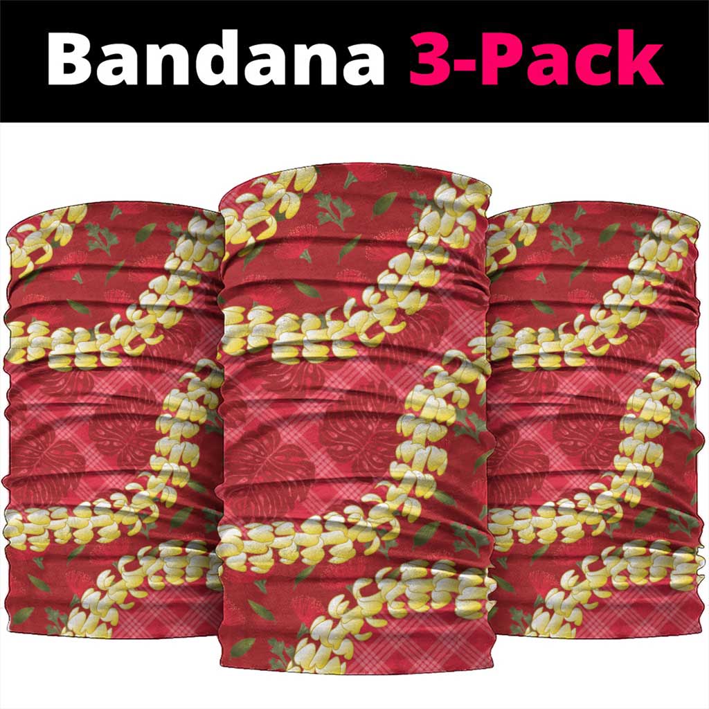 Red Palaka Hawaii Mele Kalikimaka Neck Gaiter Ohia Lehua Monstera Puakenikeni Lei - Polynesian Pride